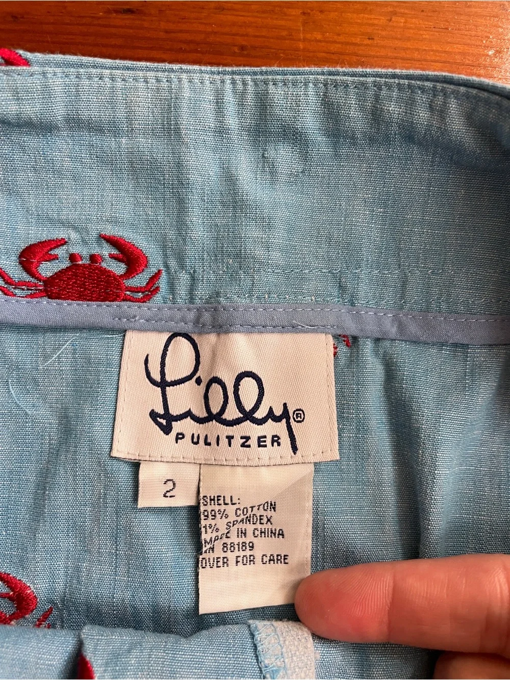 Lilly Pulitzer Chambray Embroidered Crab Snap Front Skirt White Label Sz 2 💛🎀